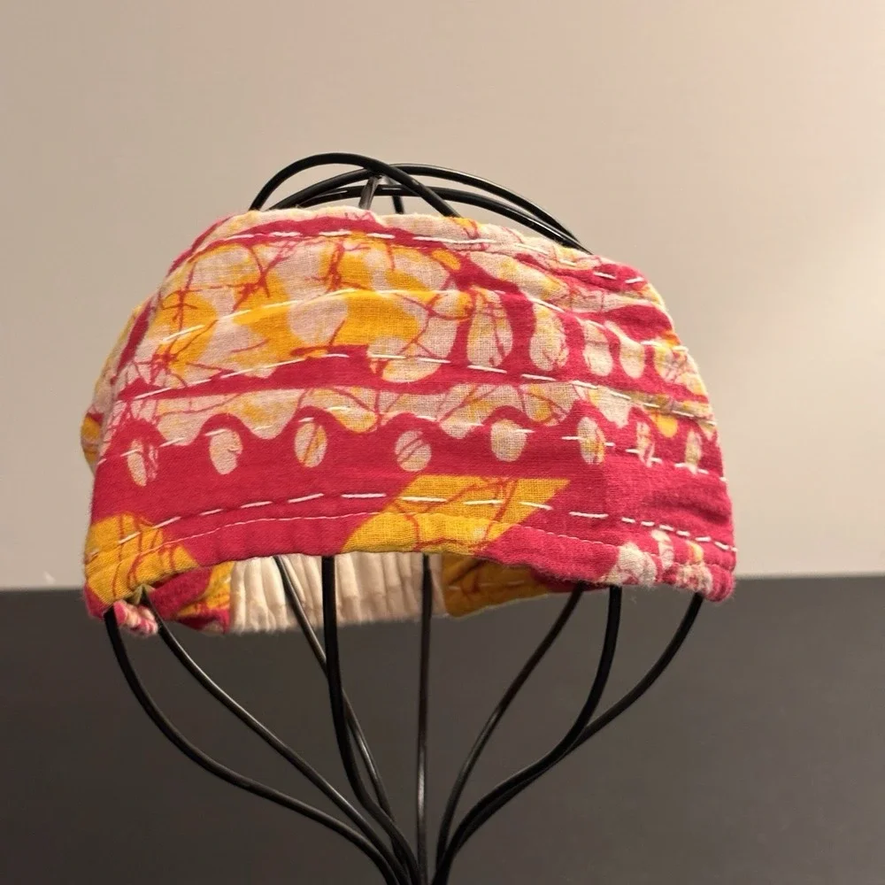Handmade Kantha Cotton Pink Yellow Women's Stretch Headband One Size Fits Most